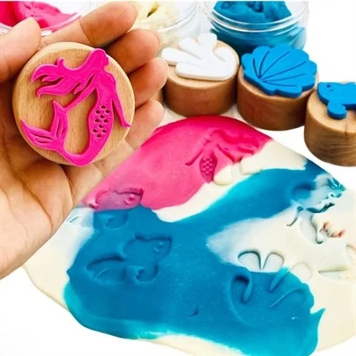 CHILDGEN - OYUN HAMURU AHŞAP DAMGA SETİ -  DENİZ KIZI SETİ 6LI