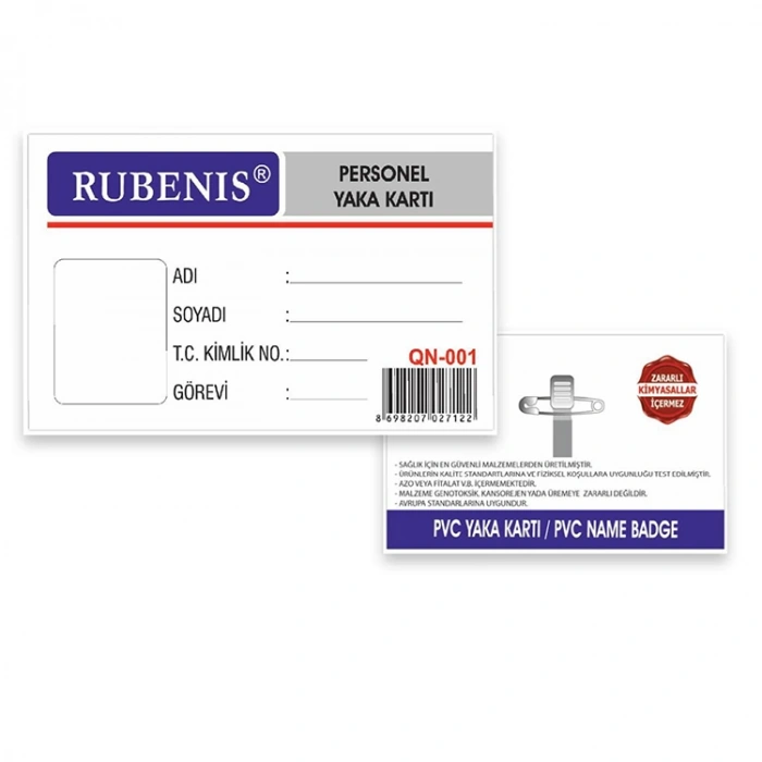 RUBENİS  QN-001 YAKA KARTI İĞNELİ ŞEFFAF