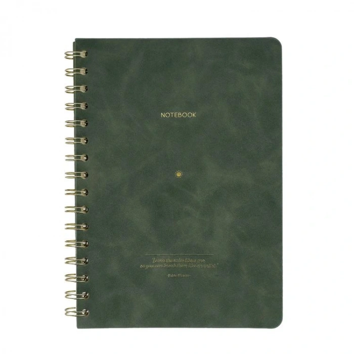 VICTORIAS JOURNALS 1614 VEGAN DERİ ESNEK KAPAK SPİRALLİ A5 100gr.128 SYF. ÇİZGİLİ DEFTER YEŞİL
