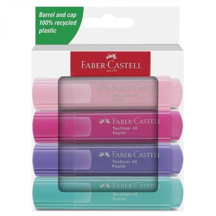 FABER CASTELL TEXTLINER 46 FOSFORLU KALEM PASTEL RENKLER 4LÜ KARTON KUTU