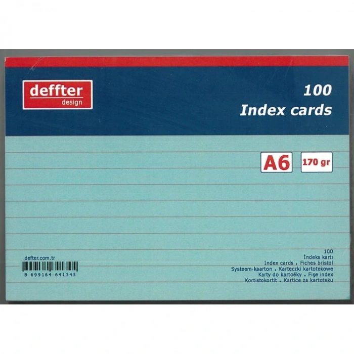 DEFFTER INDEX KARTI A6 MAVİ ÇİZGİLİ