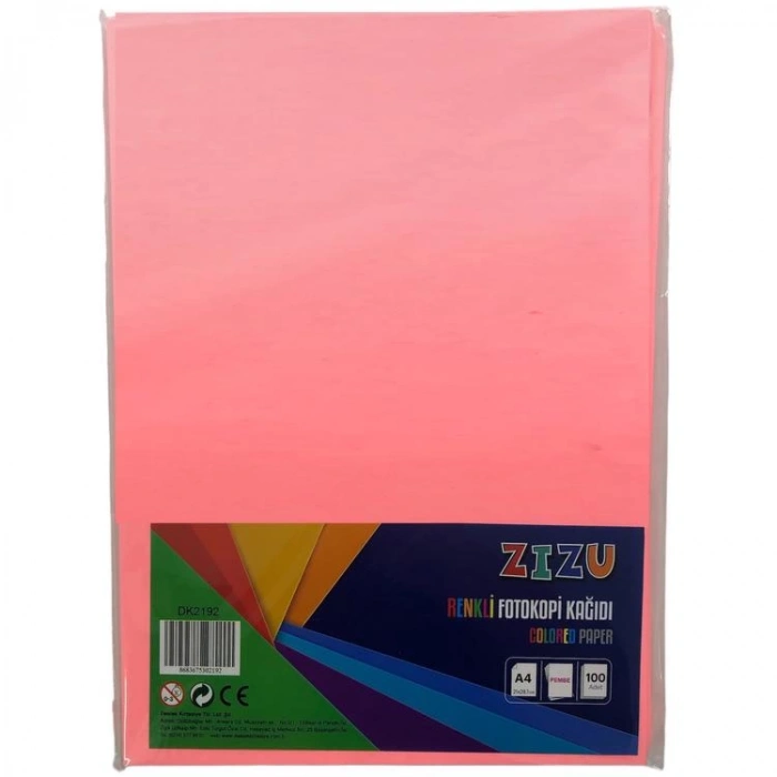 ZİZU DK2192 RENKLİ FOTOKOPİ KAĞIDI A4 100LÜ - PEMBE