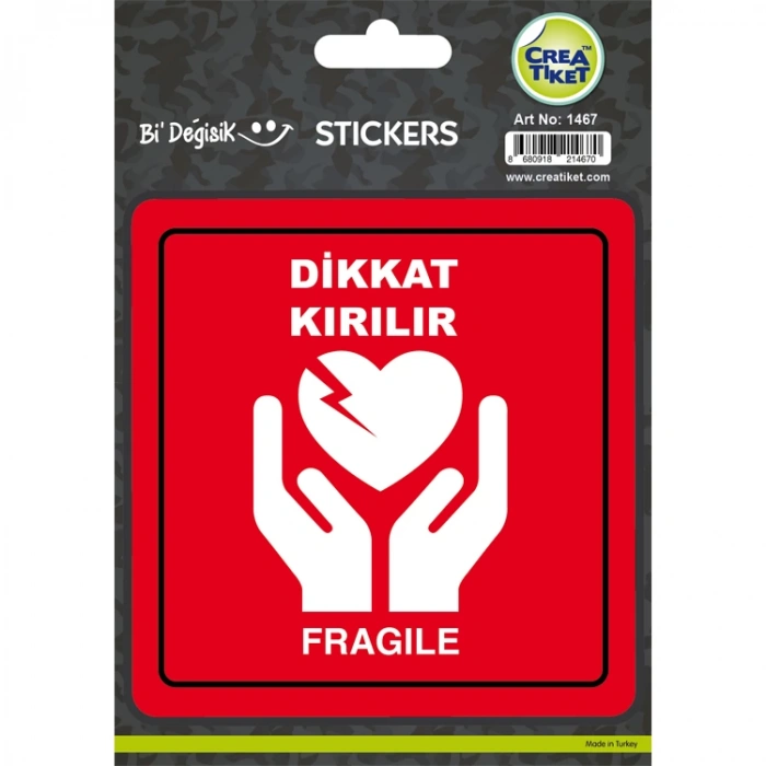 CREA Bİ DEĞİŞİK STICKER - DİKKAT KIRILIR (KALP) 1467