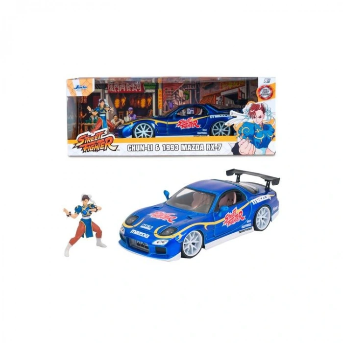 SİMBA JADA 3255062 STREET FIGHTER 1:24 CHUN-LI & 1993 MAZDA RX-7 DIE-CAST ARABA VE FİGÜR KUTULU 8+