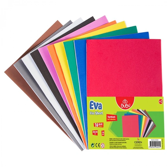 BU-BU 20x30 CM 1.8MM 10LU KARIŞIK RENK YAPIŞKANLI EVA BUBU-0036