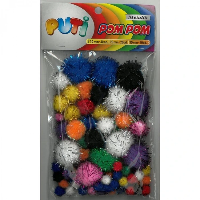 PUTİ 00268 10mm-20mm-30mm KARIŞIK 70Lİ METALİK POM POM (PON PON)