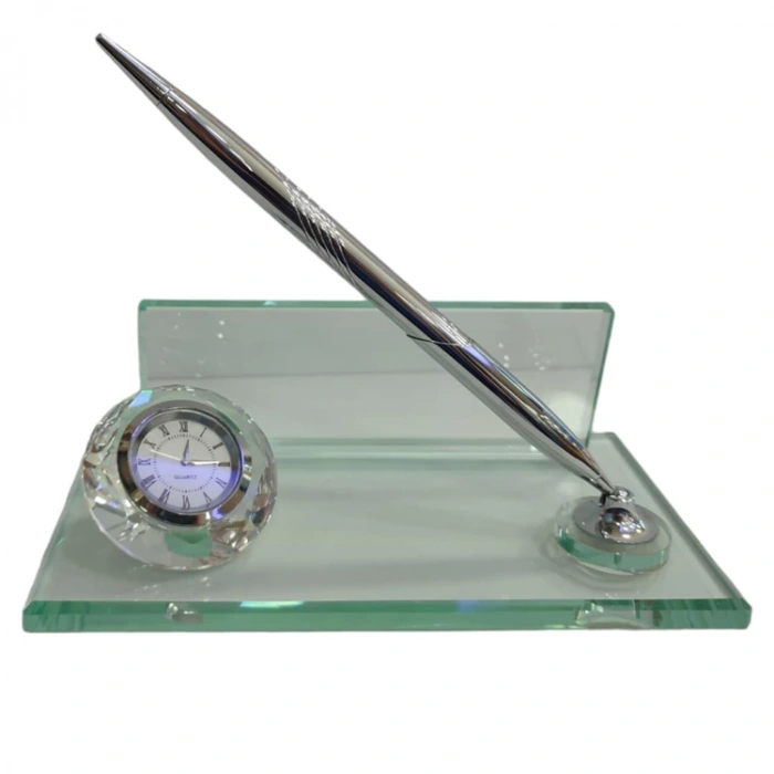 SADE HEDİYELİK KRİSTAL MASA SETİ SAATLİ -  KALEMLİ NO:533
