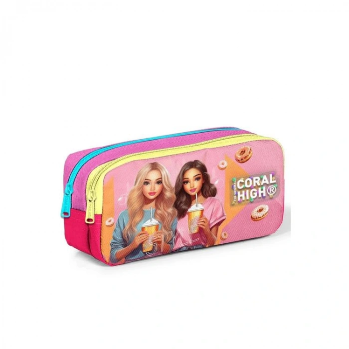 CORAL HIGH 22144 KIDS NEON MERCAN FASHION GİRL DESENLİ İKİ BÖLMELİ KALEM ÇANTASI