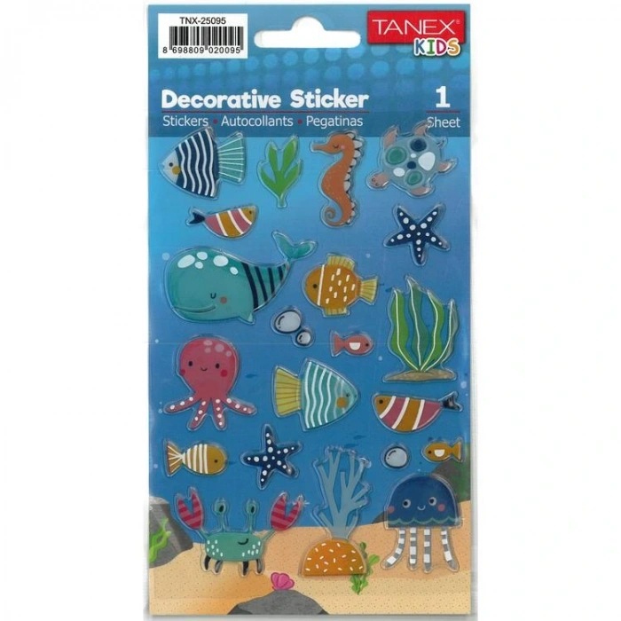 TANEX KIDS TNX-25095 DEKORATİF ETİKETLER - PUFFY DENİZ CANLILARI SERİSİ STICKER - TEKLİ