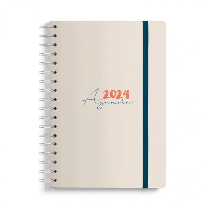 VICTORIAS JOURNALS 9210 14.8x21cm SERT KAPAK LASTİKLİ  SPİRALLİ GÜNLÜK AJANDA - BEJ