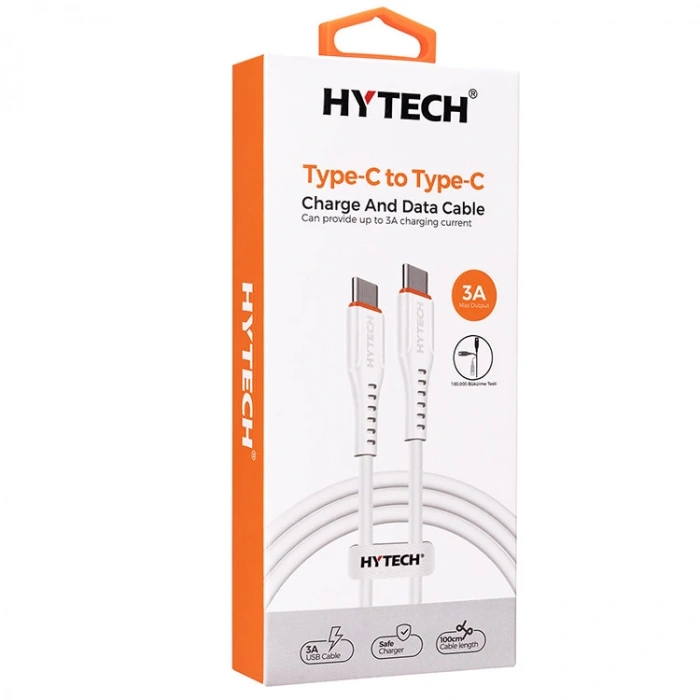 HYTECH HY-XTP20 3A TYPE-C TO 1m  BEYAZ DATA + HIZLI ŞARJ KABLOSU