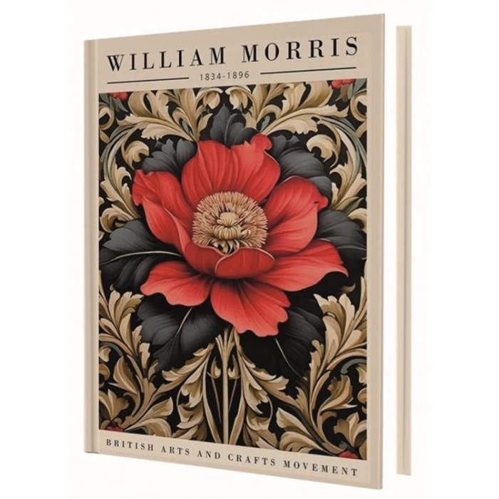 DEFFTER 14X20 RED FLOWER ( WILLIAM MORRIS ) SERT KAPAK ÇİZGİLİ DEFTER 96 YP