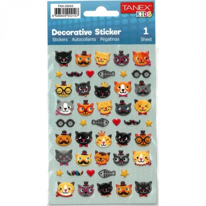 TANEX KIDS TNX-25043 DEKORATİF ETİKETLER - PUFFY KEDİ SERİSİ STICKER - TEKLİ