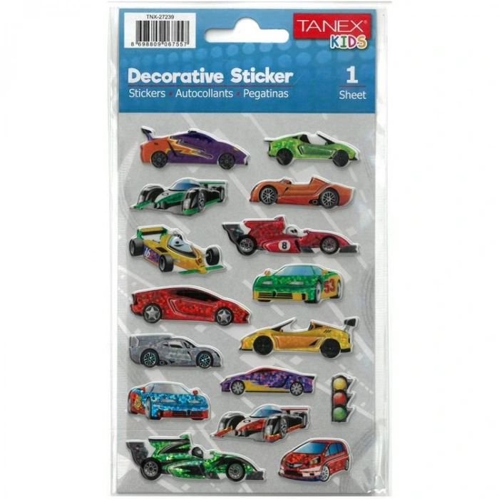 TANEX KIDS TNX-27239 DEKORATİF ETİKETLER - PUFFY YARIŞ ARABALARI SERİSİ STICKER