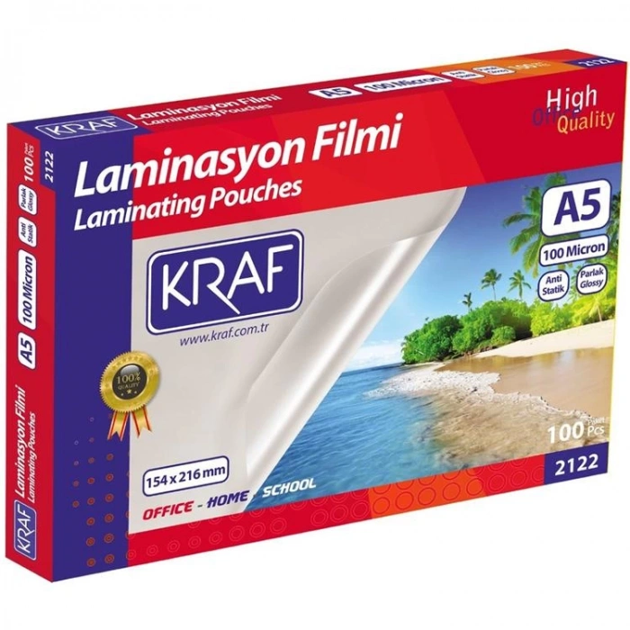 KRAF LAMİNASYON FİLMİ PARLAK A5 105 MİC 100LÜ 2122