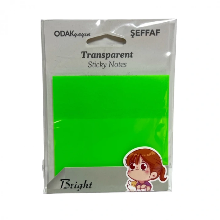 ODAK BRIGHT ŞEFFAF RENKLİ YAPIŞKANLI NOT KAĞIDI 50yp.76x76mm.