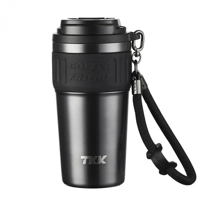 VAGONLİFE  T2023 TKK PİPETLİ ASKILI ÇELİK TERMOS MUG 630 ML TUNGSTEN STEEL KOYU GRİ