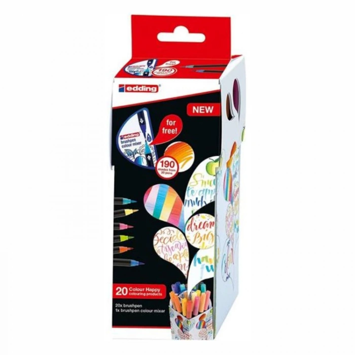 EDDING E-1340 FIRÇA UÇLU KALEM SETİ 20Lİ (COLOUR HAPPY BOX BASIC)