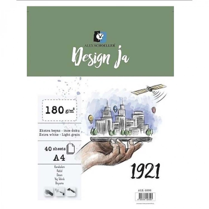 ALEX A4 İNCE DOKULU RESİM DEFTERİ KARTON KAPAK 180GR. 40YP. DESING JA ALX-0595