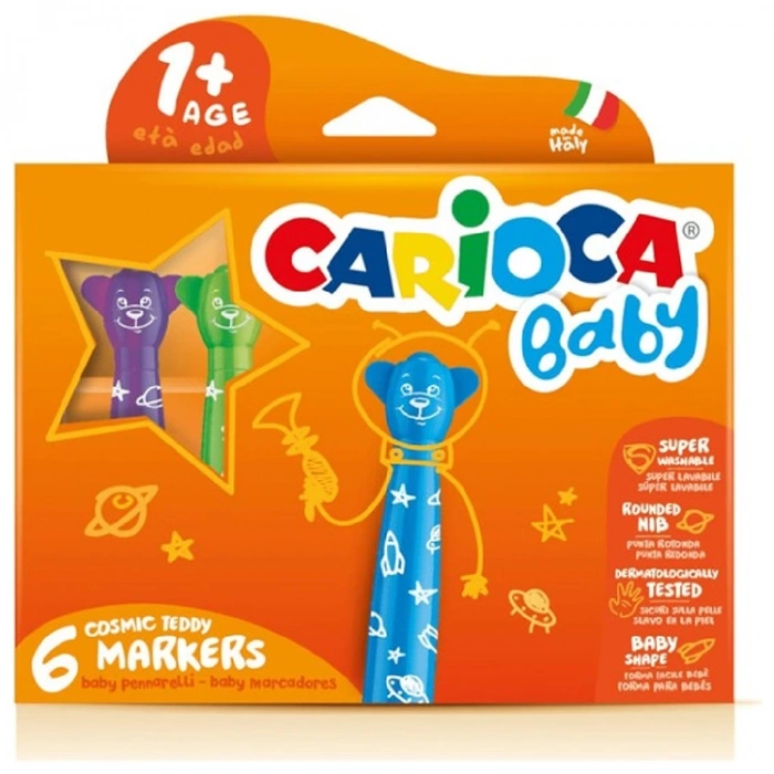 CARIOCA BABY TEDDY ŞEKİLLİ JUMBO YIKANABİLİR KEÇELİ BOYA KALEMİ 6LI 42815