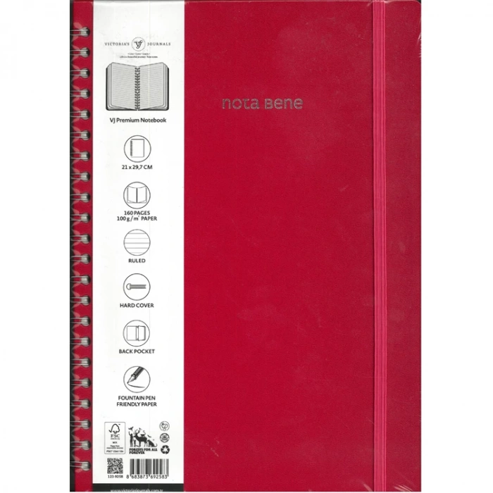 VICTORIAS JOURNALS NOTE BENE 9258 PREMIUM NOTEBOOK SERT KAPAK A4 100gr.192 SYF. ÇİZGİLİ DEFTER KIRMIZI