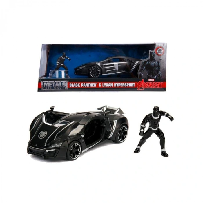 SİMBA JADA 3225004 MARVEL AVENGERS 1:24 BLACK PANTER&LYKAN HYPERSPORT METAL ARABA VE  FİGÜR 8+
