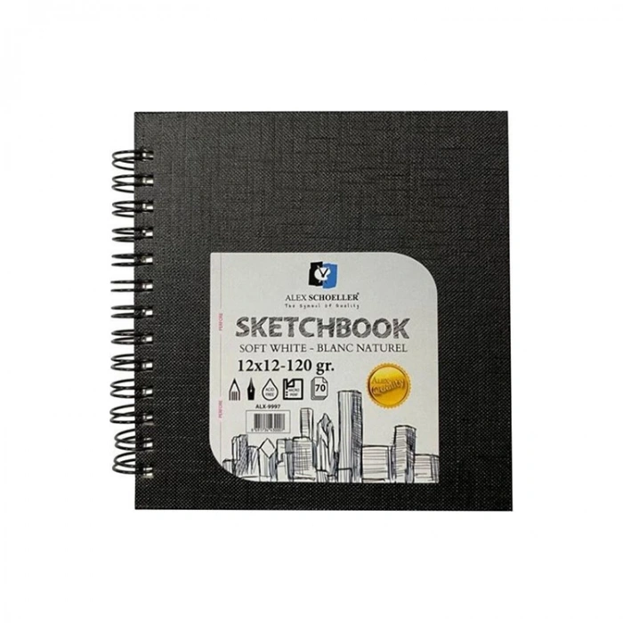 ALEX ALX-9997 12x12 ESKİZ DEFTERİ YAN SPİRALLİ SİYAH SERT KAPAK 120GR.70YP. SKETCHBOOK