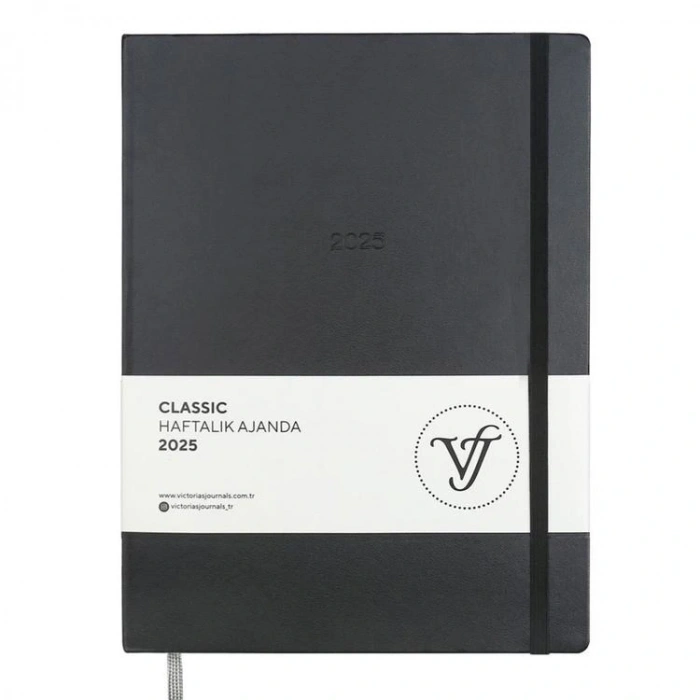 VICTORIAS JOURNALS 124-1401 19X25 SERT KAPAK LASTİKLİ CLASSIC HAFTALIK AJANDA - SİYAH