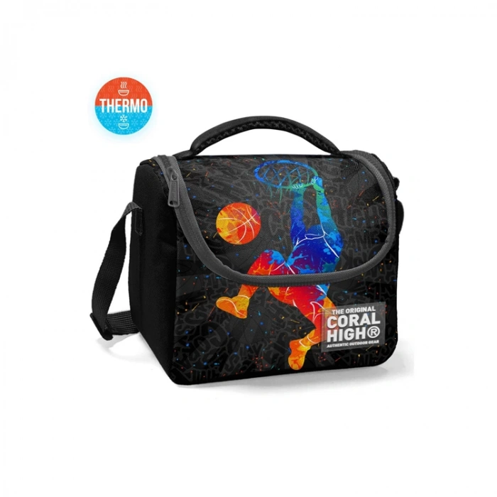 CORAL HIGH 11783 KIDS SİYAH GRİ BASKETBOL DESENLİ THERMO BESLENME ÇANTASI