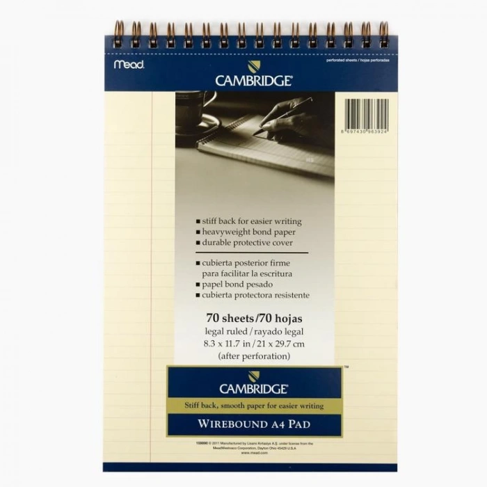 MEAD CAMBRIDGE SPİRALLİ BLOKNOT A4 70 YP.ÇİZGİLİ FİL DİŞİ