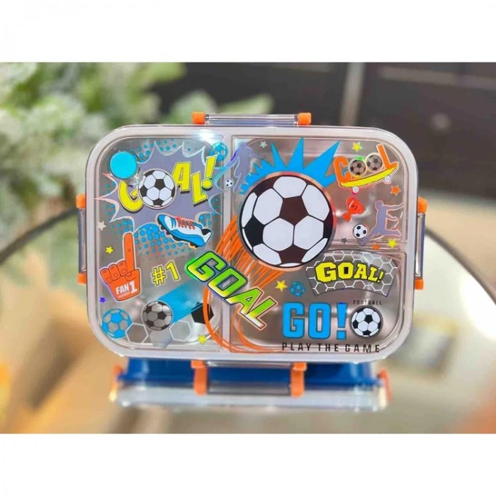 VEST BES0024 FUTBOL DESENLİ ŞEFFAF KAPAKLI 3 BÖLMELİ 800 ML ÇELİK BESLENME KABI