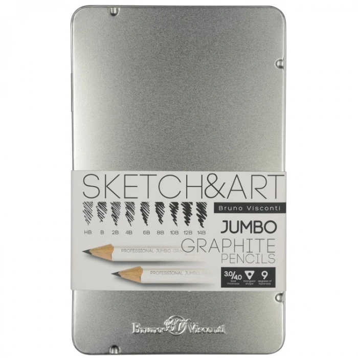 BRUNO VISCONTI 0067 SKETCH&ART 3.5mm JUMBO GRAPHITE DERECELİ KURŞUN KALEM 9LU SET METAL KUTU