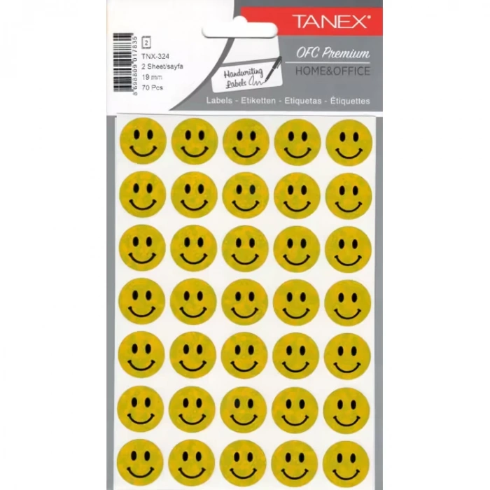 TANEX TNX-324 19mm. SARI HOLOGRAM GÜLEN YÜZ STICKER 2Lİ