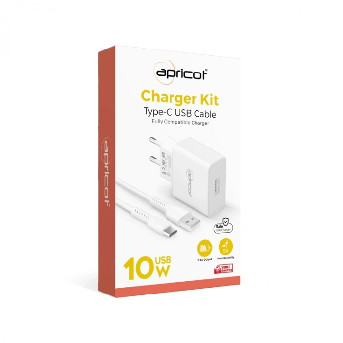 APRICOT AP-U210T 10W 2.4A TYPE-C + EV ŞARJ ADAPTÖRÜ SETİ BEYAZ