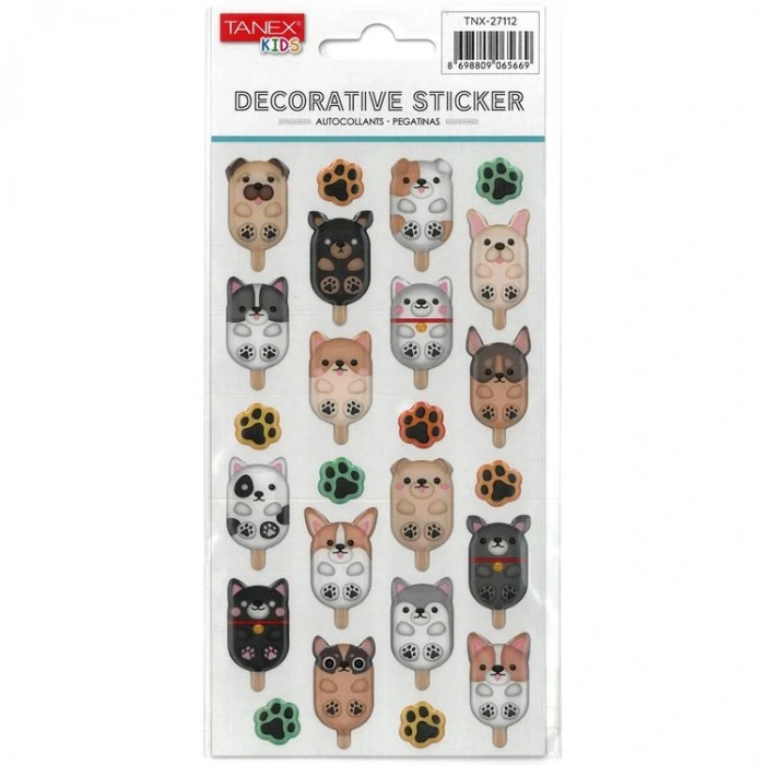 TANEX KIDS TNX-27112 DEKORATİF ETİKETLER - PUFFY BONCUK KÖPEKLER SERİSİ STICKER - TEKLİ