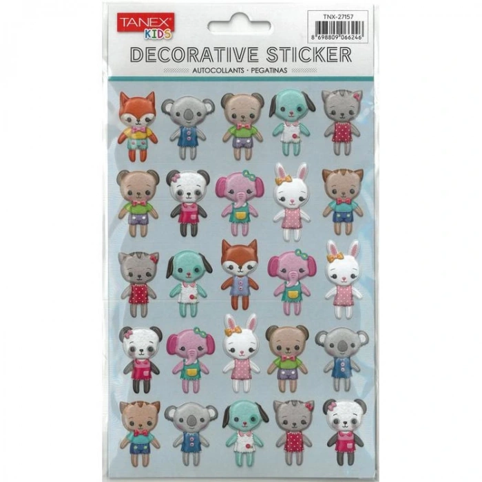 TANEX KIDS TNX-27157 DEKORATİF ETİKETLER - PUFFY ÇOCUK HAYVANLAR SERİSİ STICKER - TEKLİ