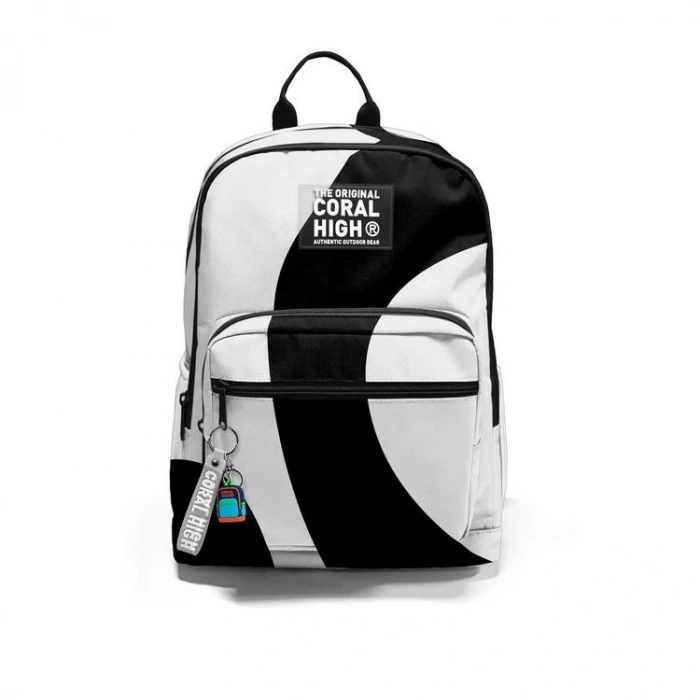 CORAL HIGH 23687 SİYAH BEYAZ DESENLİ DÖRT BÖLMELİ SIRT ÇANTASI