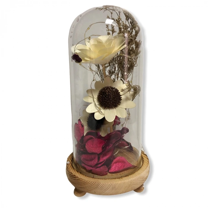 KEMBS HEDİYELİK FANUS IŞIKLI ÇİÇEKLİ 9X20cm HD-FNS-920CI