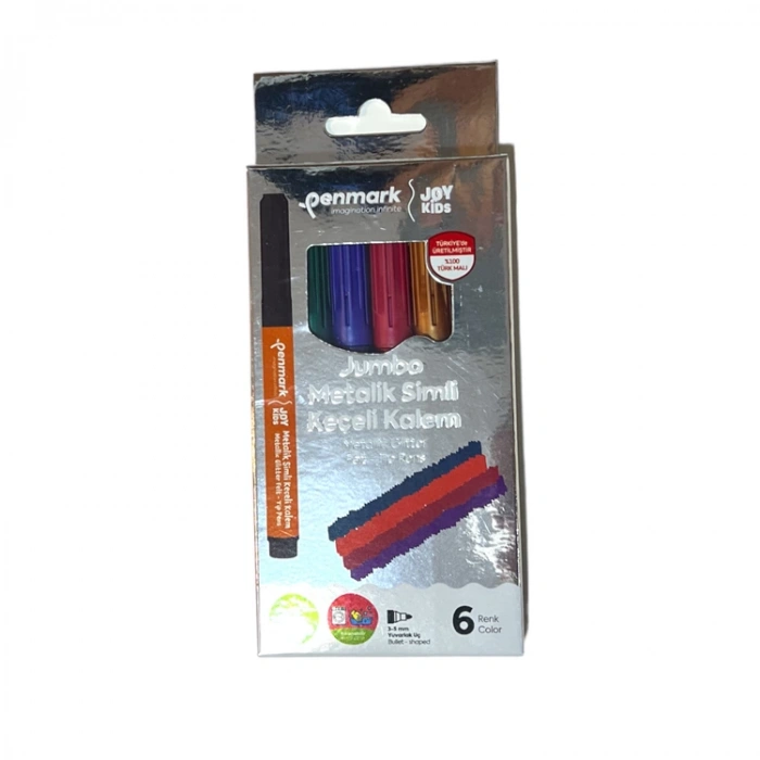 PENMARK HS-707-06 SÜPER YIKANABİLİR METALİK SİMLİ JUMBO KEÇELİ KALEM 6 LI SET