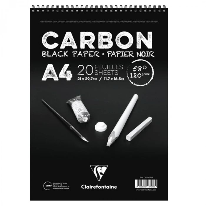ESMO CR 97518 CLAIREFONTAINE CARBON BLACK A4 ÜSTTEN SPİRALLİ SİYAH ÇOK AMAÇLI ÇİZİM BLOK 120gr 20yp