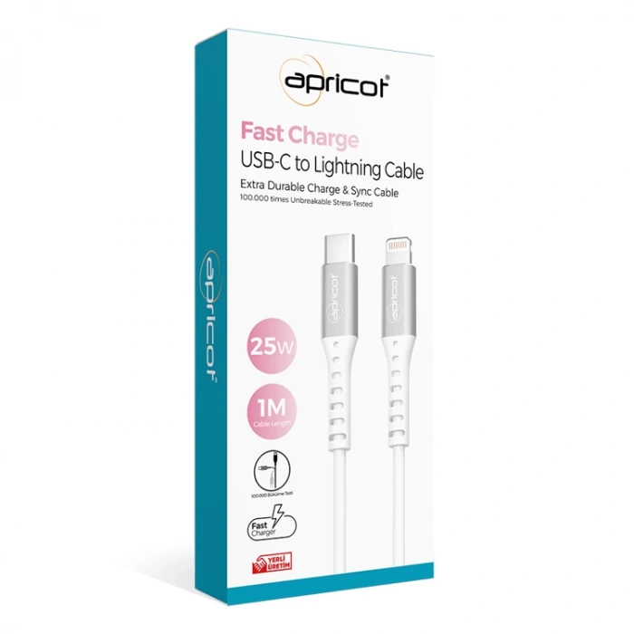 APRİCOT APC-A150L TYPE-C + LİGHTNİNG 1M 25W ŞARJ DATA KABLOSU