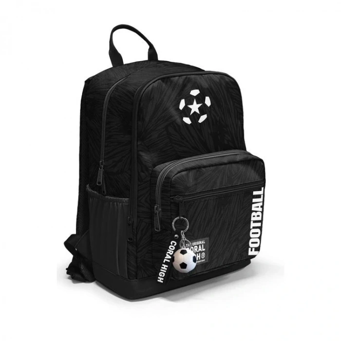 CORAL HIGH 23698 KIDS SİYAH FUTBOL DESENLİ DÖRT BÖLMELİ SIRT ÇANTASI