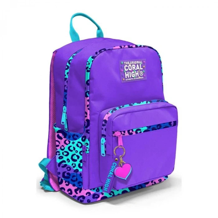 CORAL HIGH 23632 KIDS MOR LEOPAR DESENLİ DÖRT BÖLMELİ SIRT ÇANTASI