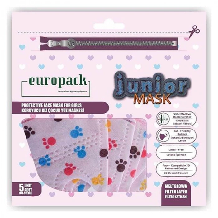 EUROPACK ÇOCUK DESENLİ YÜZ MASKESİ KIZ PEMBE - 5 ADET