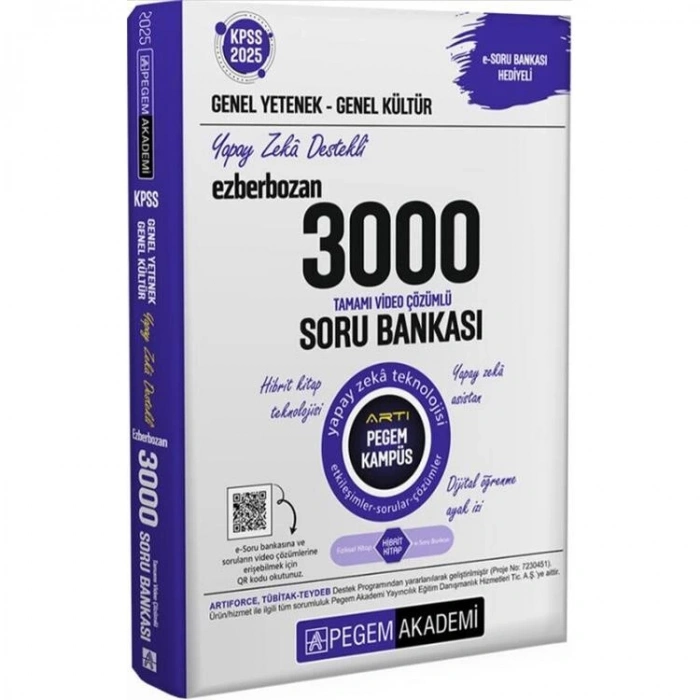 PEGEM 2025 KPSS GENEL YETENEK GENEL KÜLTÜR EZBER BOZAN 3000 TAMAMI VİDEO ÇÖZÜMLÜ SORU BANKASI