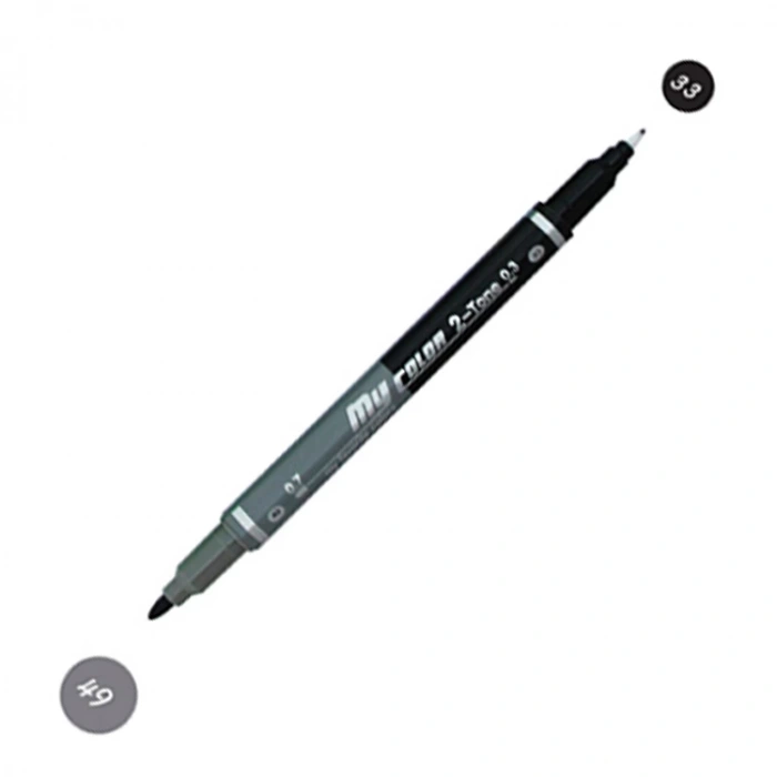 MY COLOR 2  ÇİFT UÇLU KEÇELİ KALEM KOYU GRİ-SİYAH 49/33