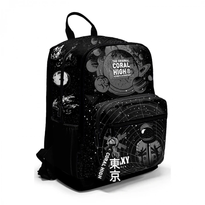 CORAL HIGH 23644 KIDS SİYAH GALAXY DESENLİ DÖRT BÖLMELİ SIRT ÇANTASI