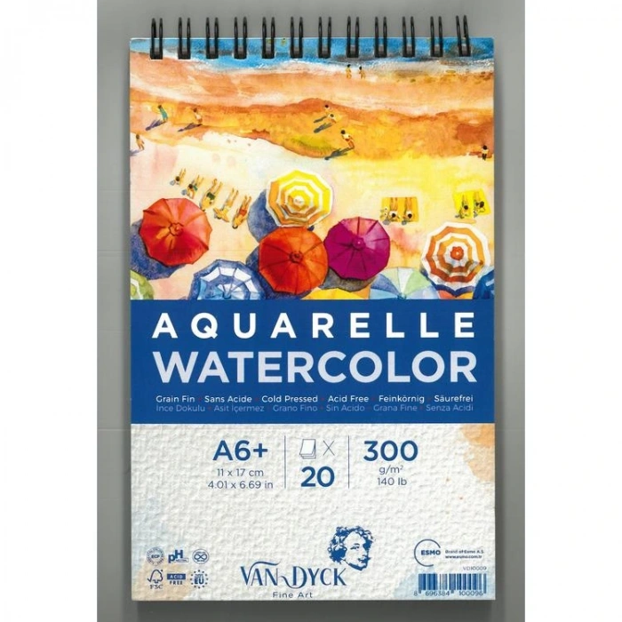 VAN DYCK VD10009 SULUBOYA BLOK 11x17cm  A6+  300GR 20 YP SPİRALLİ RESİM DEFTERİ