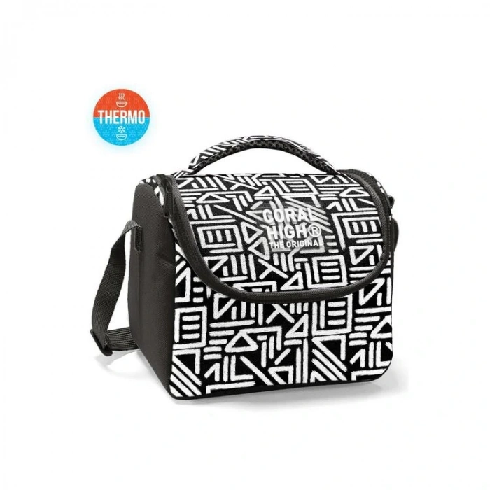 CORAL HIGH 22782 KIDS SİYAH BEYAZ GEOMETRİK DESENLİ THERMO BESLENME ÇANTASI