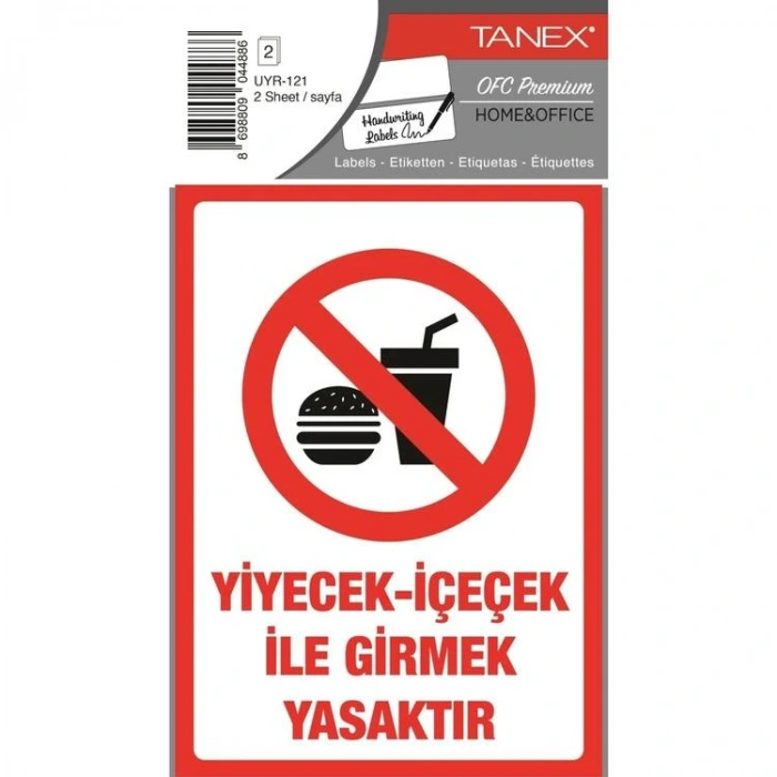 TANEX UYR-121 UYARI ETİKETİ - YİYECEK-İÇECEK İLE GİRMEK YASAKTIR 2Lİ